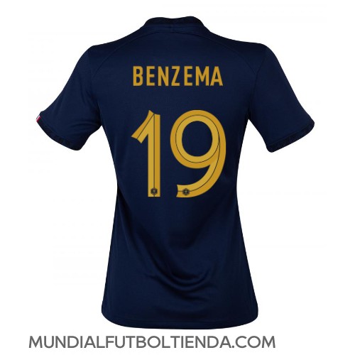 Camiseta Francia Karim Benzema #19 Primera Equipación Replica Mundial 2022 para mujer mangas cortas